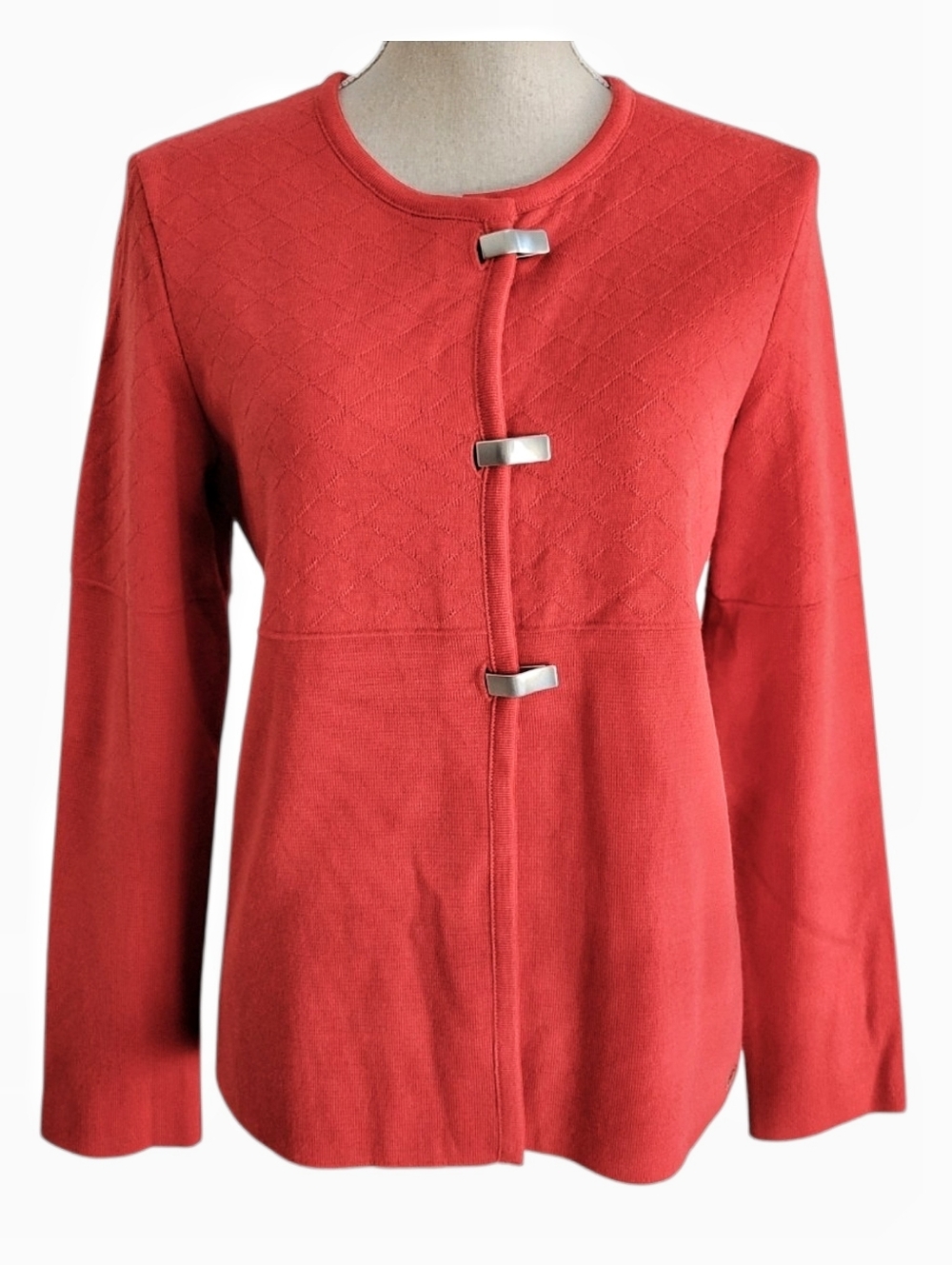 Saint James Wool Jacket Red Knit Blazer French Designer Textured Hook Closure 8